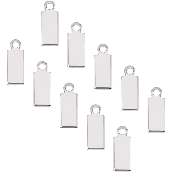 120pcs Rectangle Charm Stainless Steel Charms Blank Tag Pendants 11x4x0.6mm Blank Dog Pet ID Tags for Pet Luggage Shop Door and Pendant Making Hole