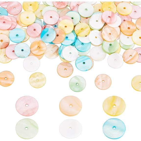 120pcs Round Shell Charms 20mm Coin Charm Natural Flat Seashells Pendant Ocean Nautical Charms Disc Heishi Beads for Summer Necklace Bracelet Earring Home Wedding Decor Colorful