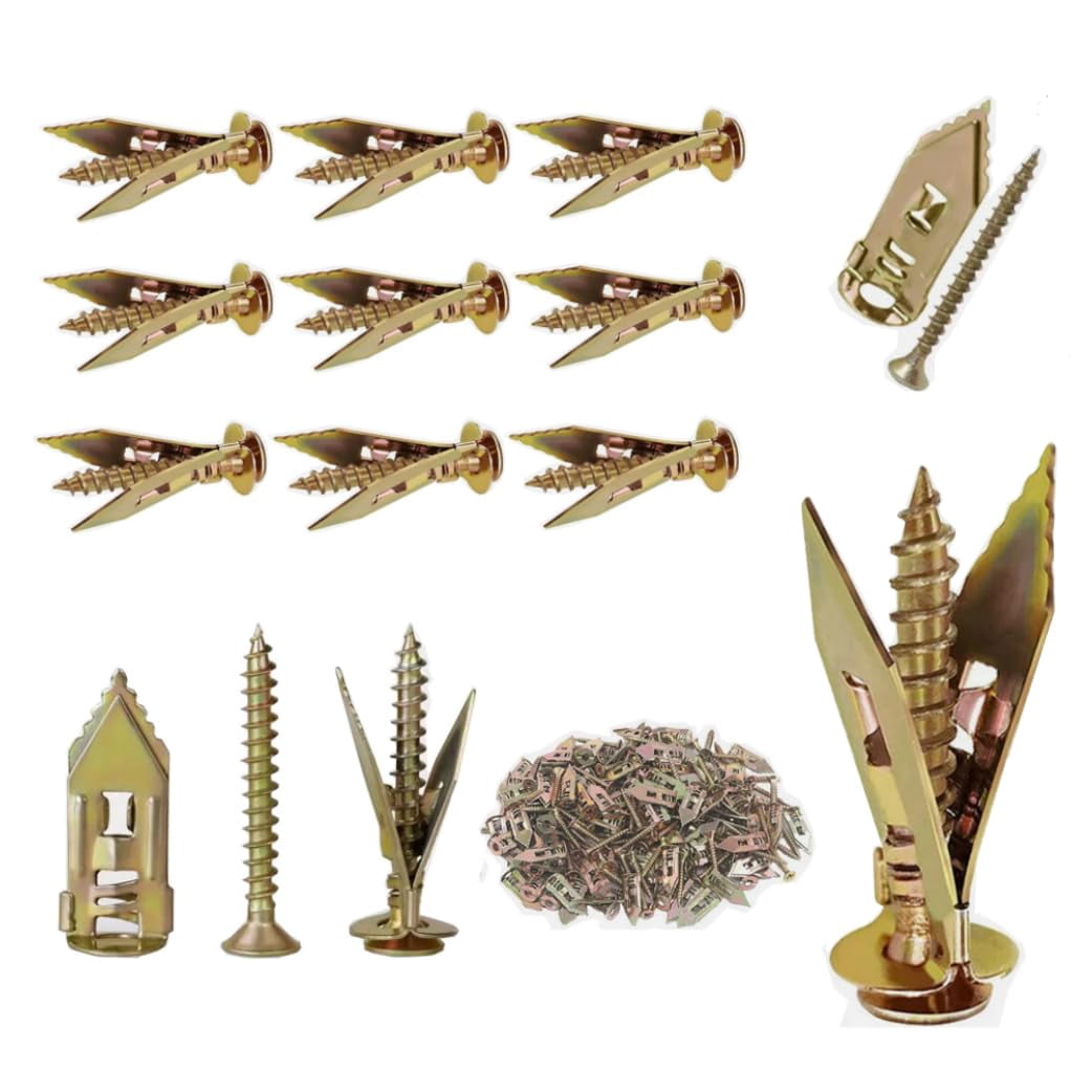 120pcs Self Drilling Drywall Anchors with Screws Kit, Zinc Plated Steel Ancors and Screws for Heavy Duty Cabinets, Shelves, Furniture, No Need to Drill Holes in Wall (3 Sizes)