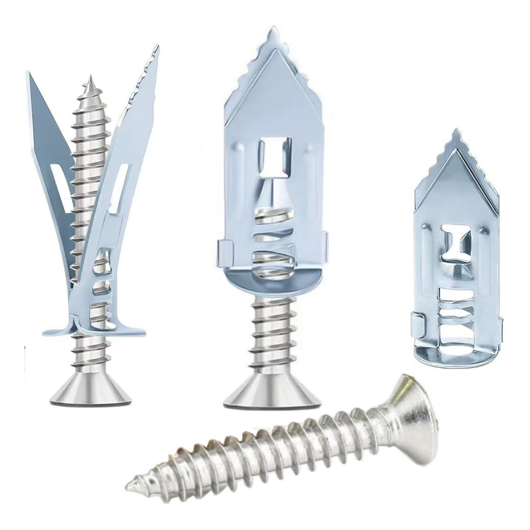120pcs Self Drilling Drywall Anchors with Screws Kit, Zinc Plated Steel Ancors and Screws for Heavy Duty Cabinets, Shelves, Furniture, No Need to Drill Holes in Wall (3 Sizes)