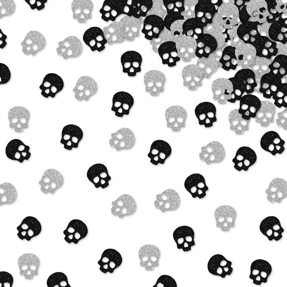 120pcs Skull Confetti, Skeleton Paper Scatter, Silver&Black Glitter Death to My 20s 30s Table Scatter, Gothic Theme Birthday/Wedding Party Decoration