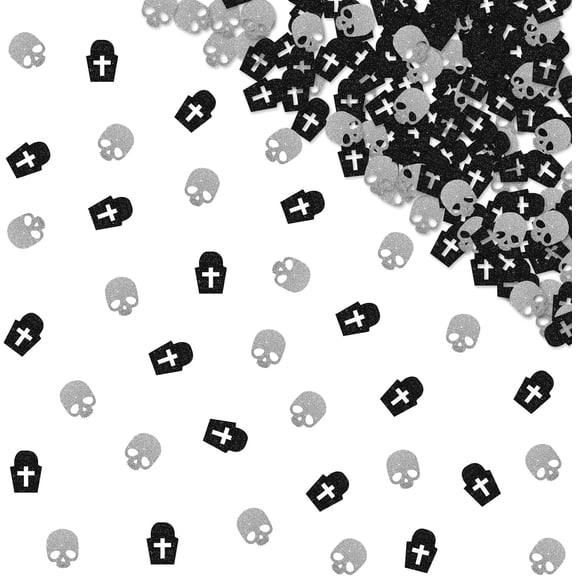 120pcs Skull Confetti, Tombstone Paper Scatter, Black&Silver Glitter Death to My 20s 30s Birthday Table Decoration, Gothic Theme Birthday/Wedding Party Supplies