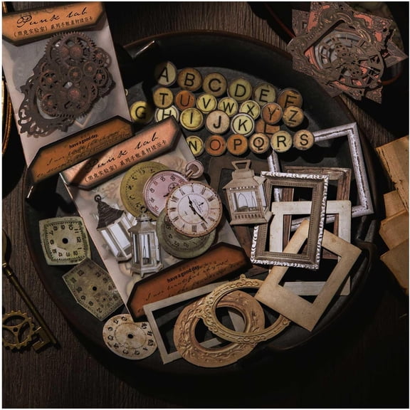 120pcs Steampunk Junk Journal Supplies, Small Vintage Scrapbook Materials Paper for Journaling Kit, Scrapbooking Ephemera, Punk Collage Cards for Dark Academia Home Room Decor
