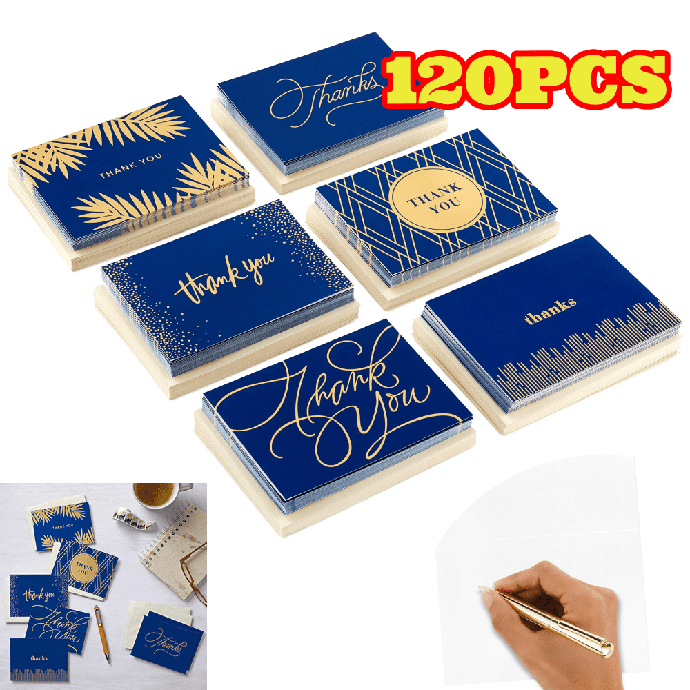 120pcs Thank You Cards Assortment, Gold and Navy, 120 Thank You Notes with Envelopes for Wedding, Bridal Shower, Business, Graduation