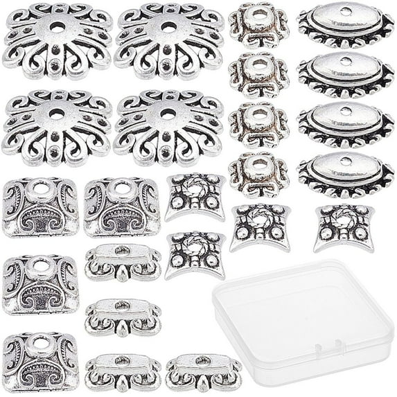 120pcs Tibetan Style Alloy Bead Caps Antique Silver 15x9x4mm Hole: 1.6mm Inner diameter: 11x5mm