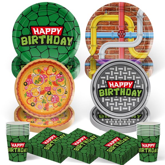 120pcs Turtle Party Decorations Plates Napkins Disposable Paper Cups Tableware Set Cartoon Birthday Party Supplies for Boys Girls Birthday Decor 30 Guests Y114