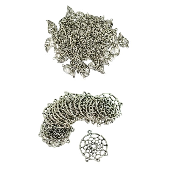 120pcs Vintage Pendants & Leaf Charms Beads