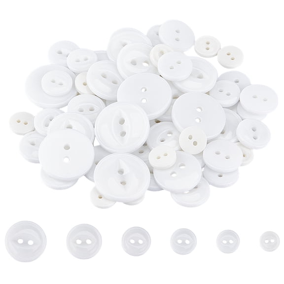 120pcs White Fish Eye Buttons for Crafts 2 Hole Cute Button for Sewing 6 Styles Resin Flat Round Buttons