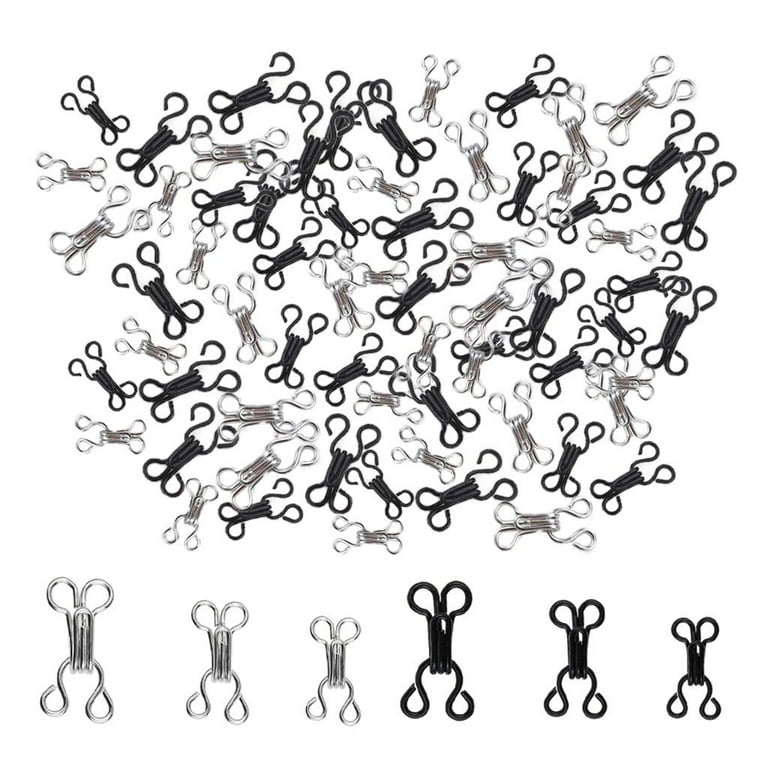 120x Large Metal Hook Closures ( and Black) Bra Clasp Replacement 3 Sizes  for Dress Repair Dress Making Jacket