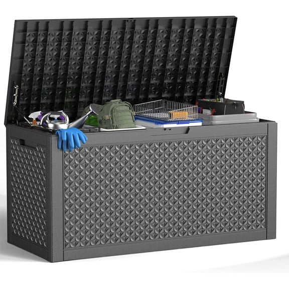 121 Gallon Waterproof Outdoor Storage Box,Resin Deck Box,Lockable Outside Storage Box Container for Patio Furniure,Garden,Pool Tools (121 Gallon,Black)
