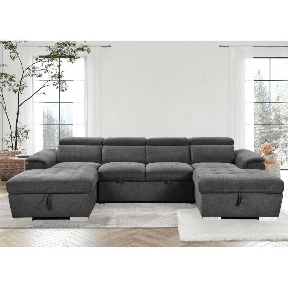 121" Overisze U Shaped Sleeper Sofa 2 in 1 Pull Out Bed, Sectional ...