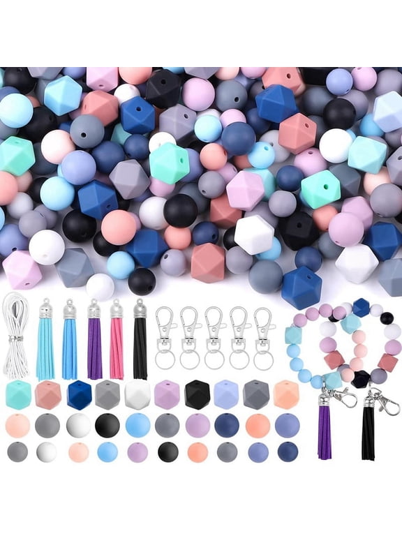121 PCS Silicone Beads for Keychain Making Kit, Beads Multicolor Bulk Silicone Loose Beads for DIY Necklace Bracelet