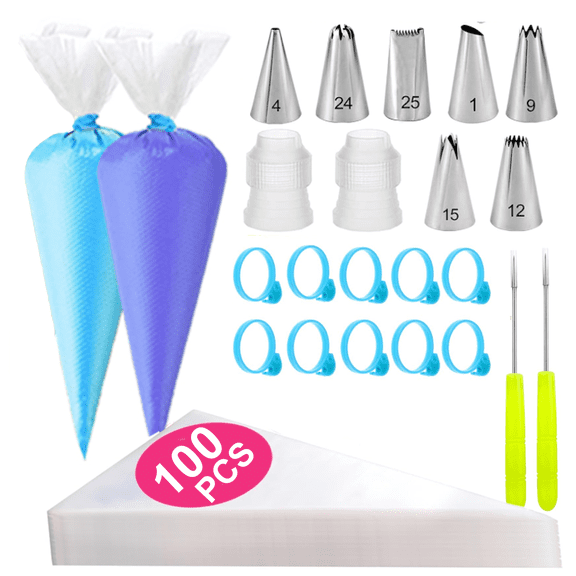 121 Pcs Piping Bags and Tips Set, Disposable Cake Decorating Bags Set with Reusable Tips, Decorating Frosting Bags for Cupcake, Icing Bags with Tips