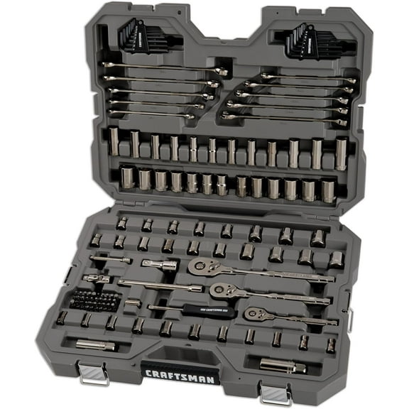 121-Piece Gunmetal Chrome Mechanics Tool Set, Standard SAE/Metric Socket Set, with Hard Case