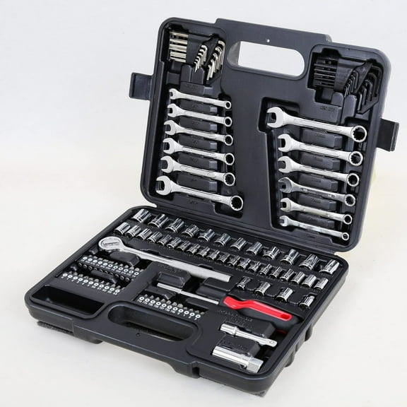 121 Piece Mechanic Tool Set, 1/4 & 3/8 Inch Drive Metric & Standard Socket Wrench Kit, for General, Home, Car, Mechanics, Automotive Repair Tool Kit and as A Gift