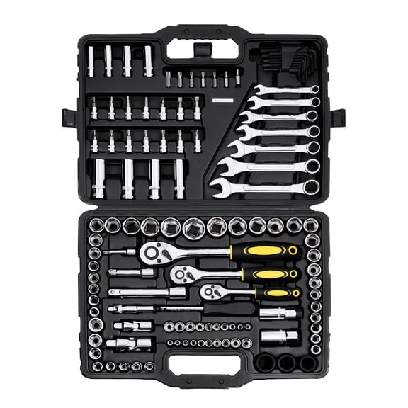 121-Piece Mechanics Tool Set - 1/4" 3/8" 1/2" Drive Socket Set, SAE/Metric, with Ratchet & Bits - Automotive Repair Tool Kit with Storage Case
