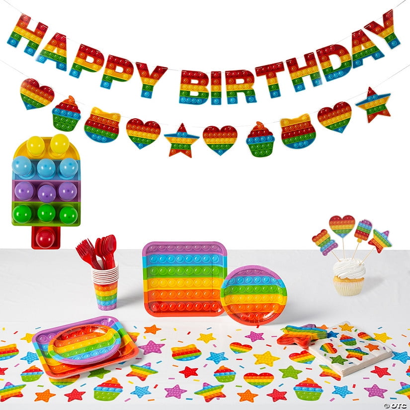 121 Pieces Lotsa Pops Pop Fidget Toy Party Ultimate Disposable Tableware Kit for 8 Guests