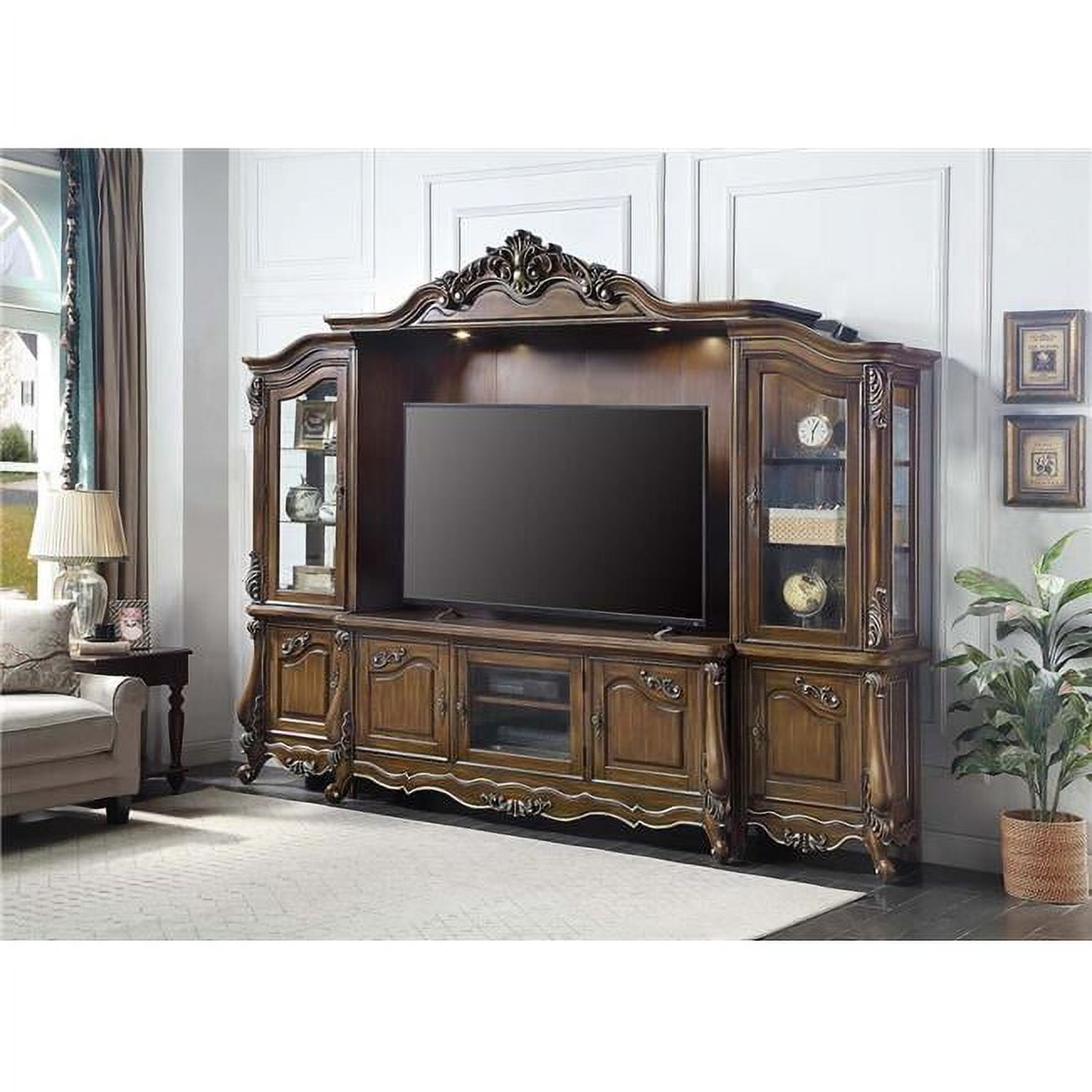 Latisha Antique Oak 121" Entertainment Center with Glass Doors