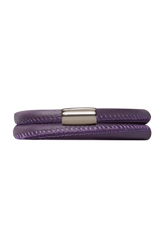Purple Leather 42cm/8.5inch Double Leather Bracelet Steel Finish