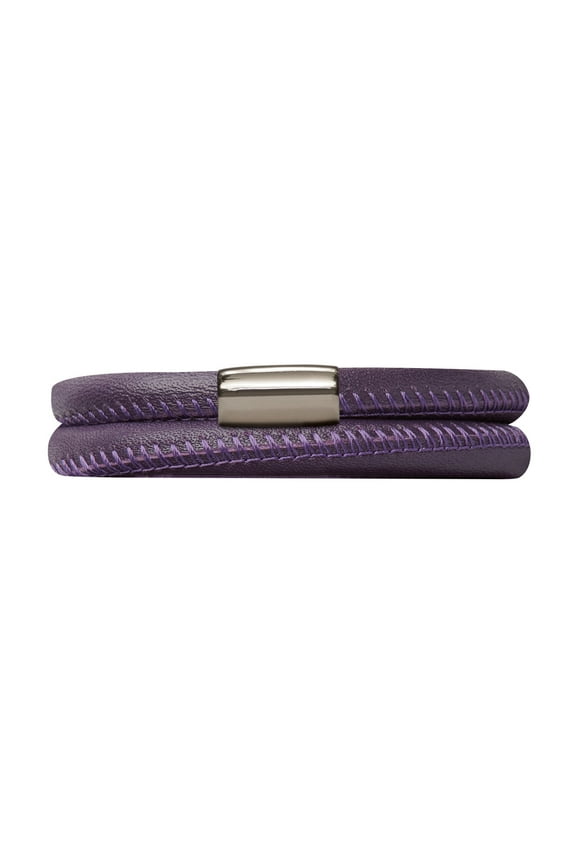 Jewelry Purple Leather 42cm/8.5inch Double Leather Bracelet Steel Finish
