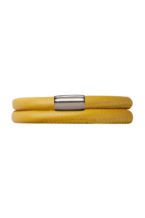 Yellow Leather 40cm/8.0inch Double Leather Bracelet Steel Finish