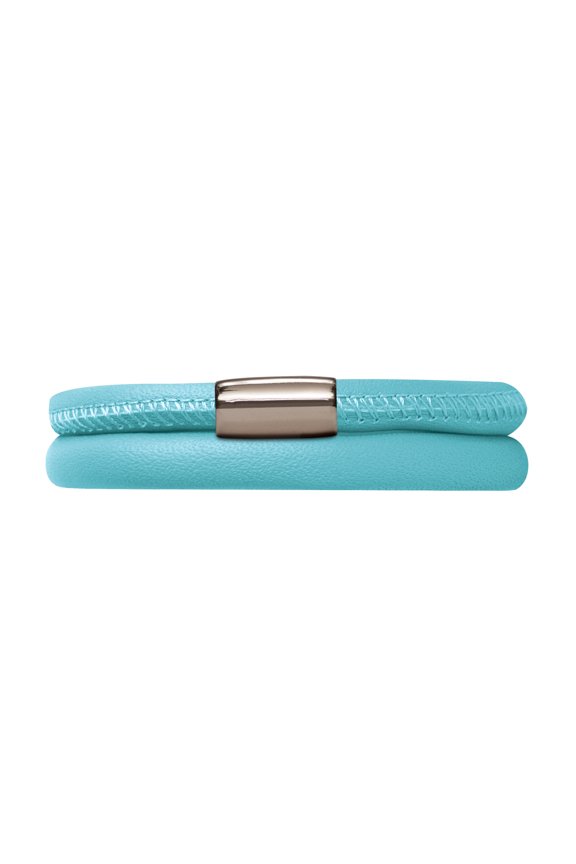 Light Blue Leather 40cm/8.0inch Double Leather Bracelet Steel Finish