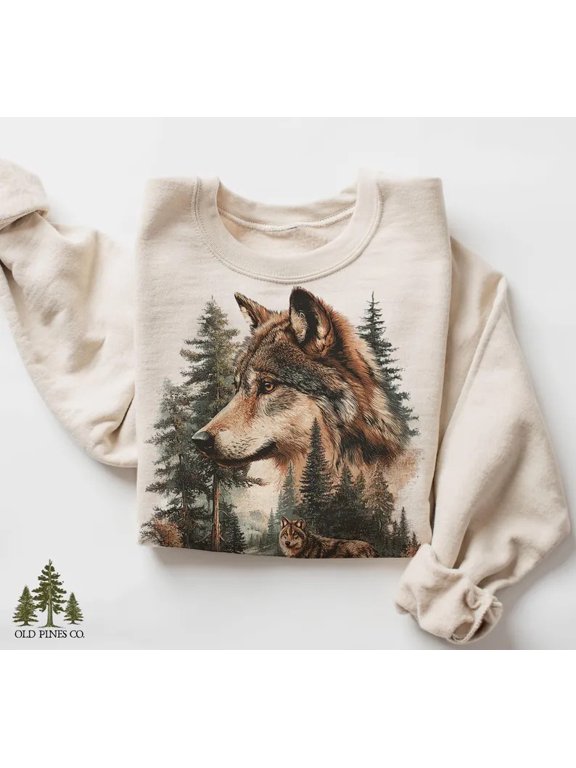 Retro Vintage Wolf Forest Sweatshirt Fall Winter Apparel