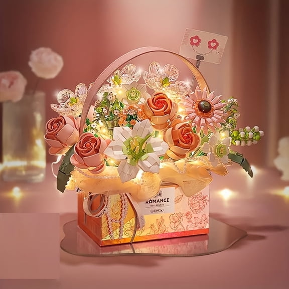 1212PCS Flower Bouquet Building Blocks Kit - Rose Building Block Flower Basket Romantic Gift Box - Building Block Set Toys -Best Gift For Birthday, Christmas, Valentine's Day