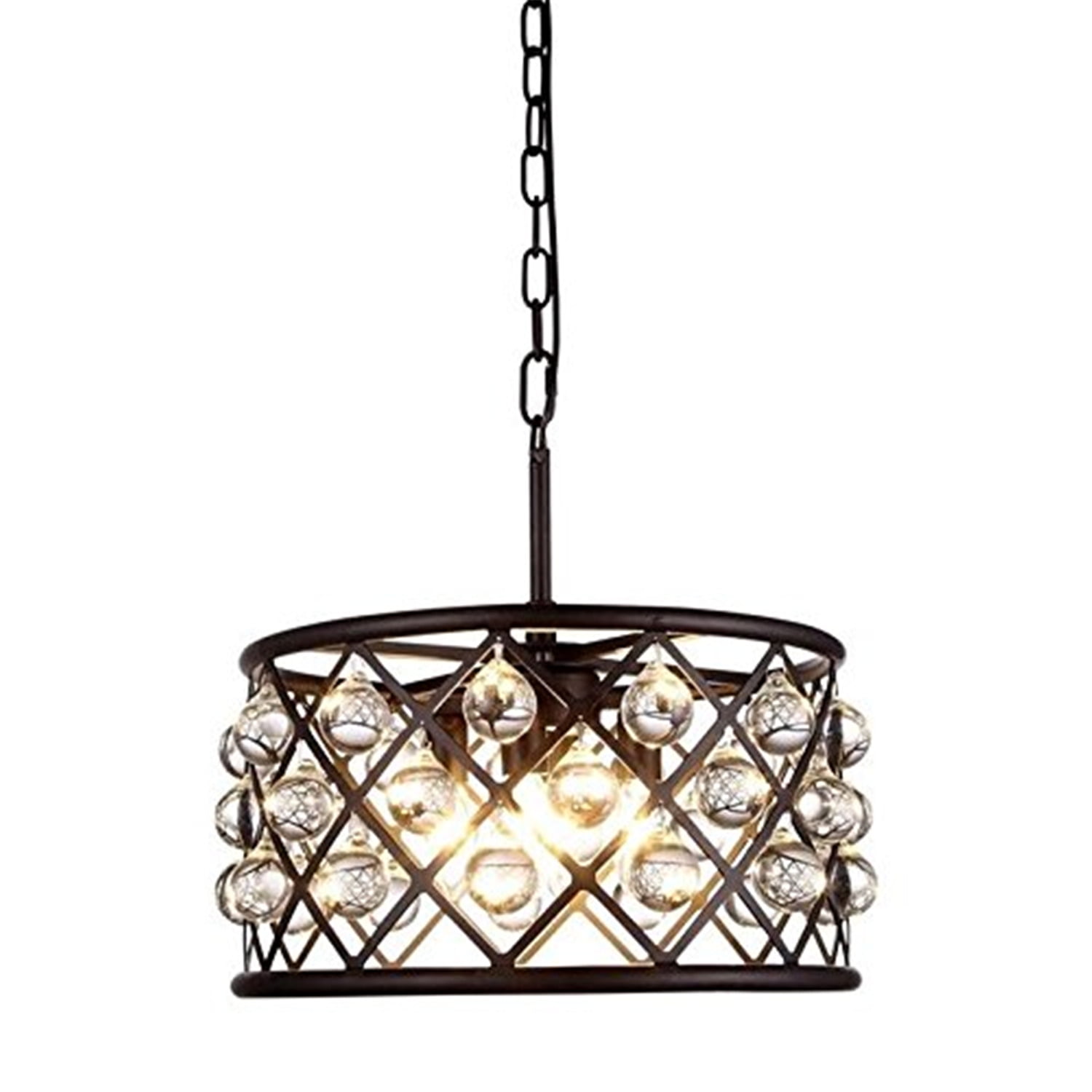 Madison Mocha Brown Iron Pendant Lamp with Clear Crystal Spheres