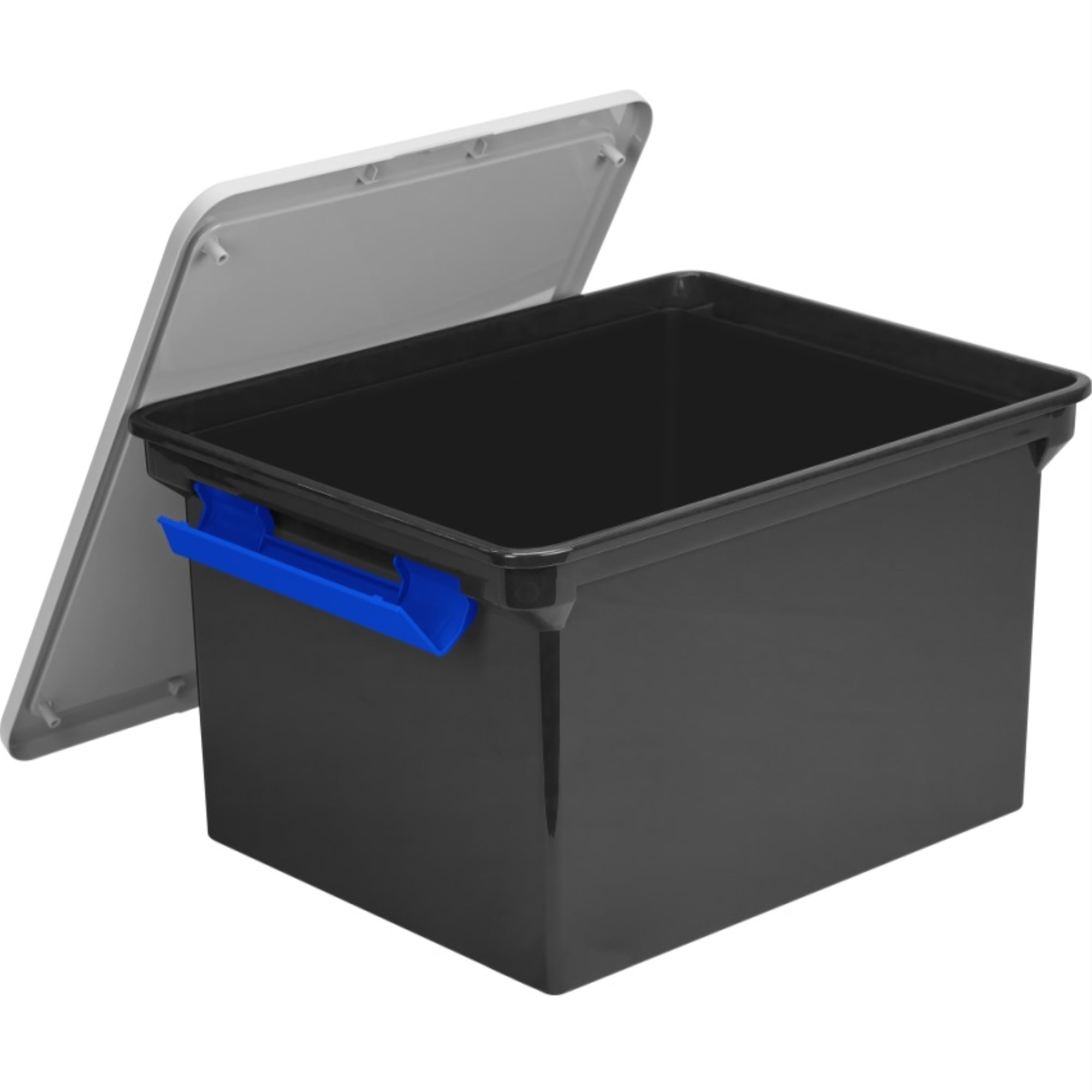 Black and Silver Stackable Utility Storage Tote with Locking Handles