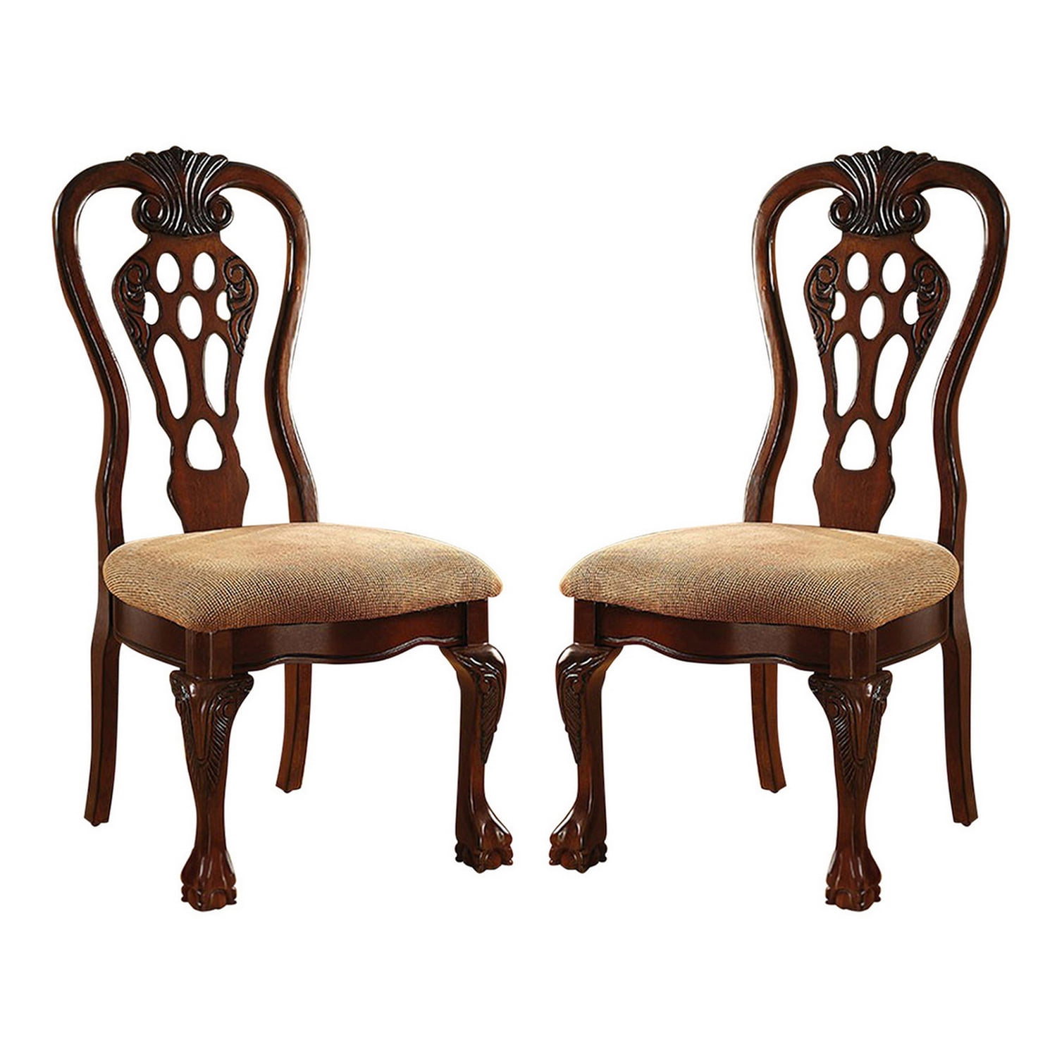 Elegant Traditional Brown Wood Upholstered Dining Side Chair