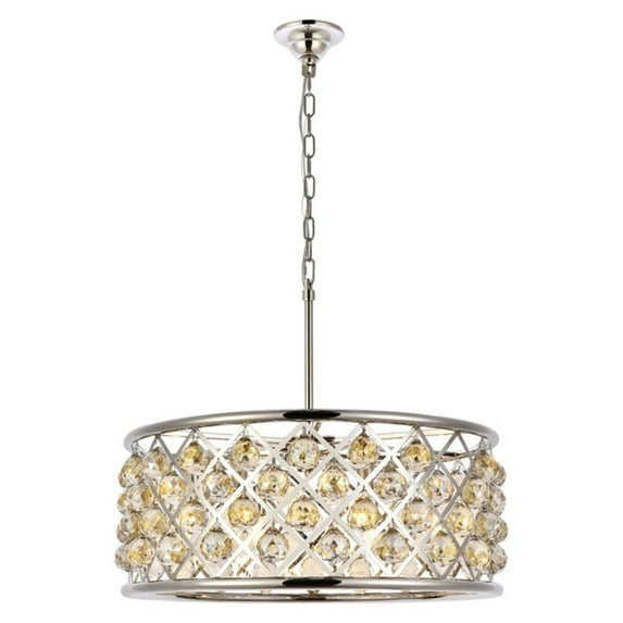 1214 Madison Collection Pendant Lamp D:25in H:10.5in Lt:6 Polished Nickel Finish Royal Cut Golden Teak (Smoky)
