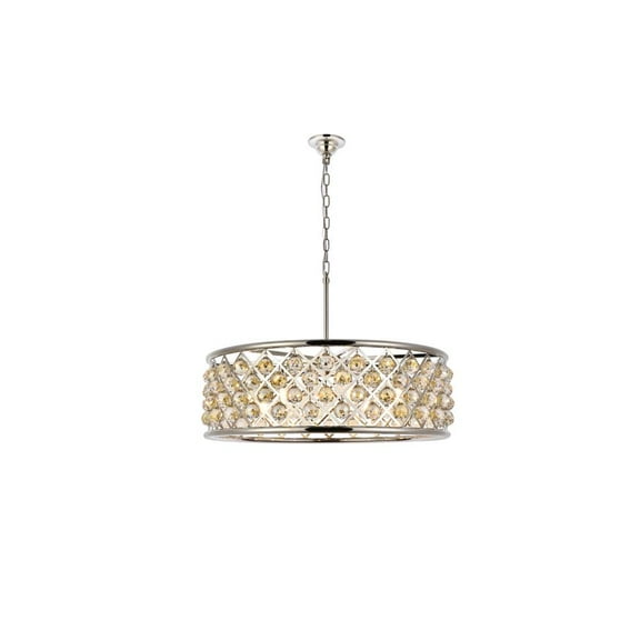 1214 Madison Collection Pendant Lamp D:32in H:10.5in Lt:8 Polished Nickel Finish Royal Cut Golden Teak (Smoky)
