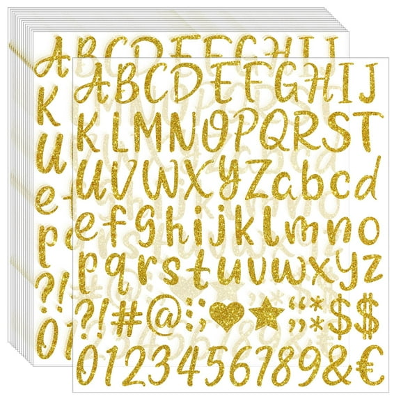 1215Pcs Gold Letter Stickers 15 Sheets Alphabet Stickers Vinyl 1 Inch Stick on Letters Glitter Self-Adhesive Waterproof ABC Number Stickers for Graduation Cap Water Bottles Scrapbook Crafts