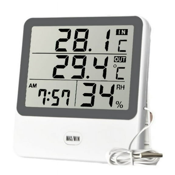 1219 Large Screen High  Thermometer and Hygrometer Indoor and Outdoor Dual Temperature Display Timer Calendar