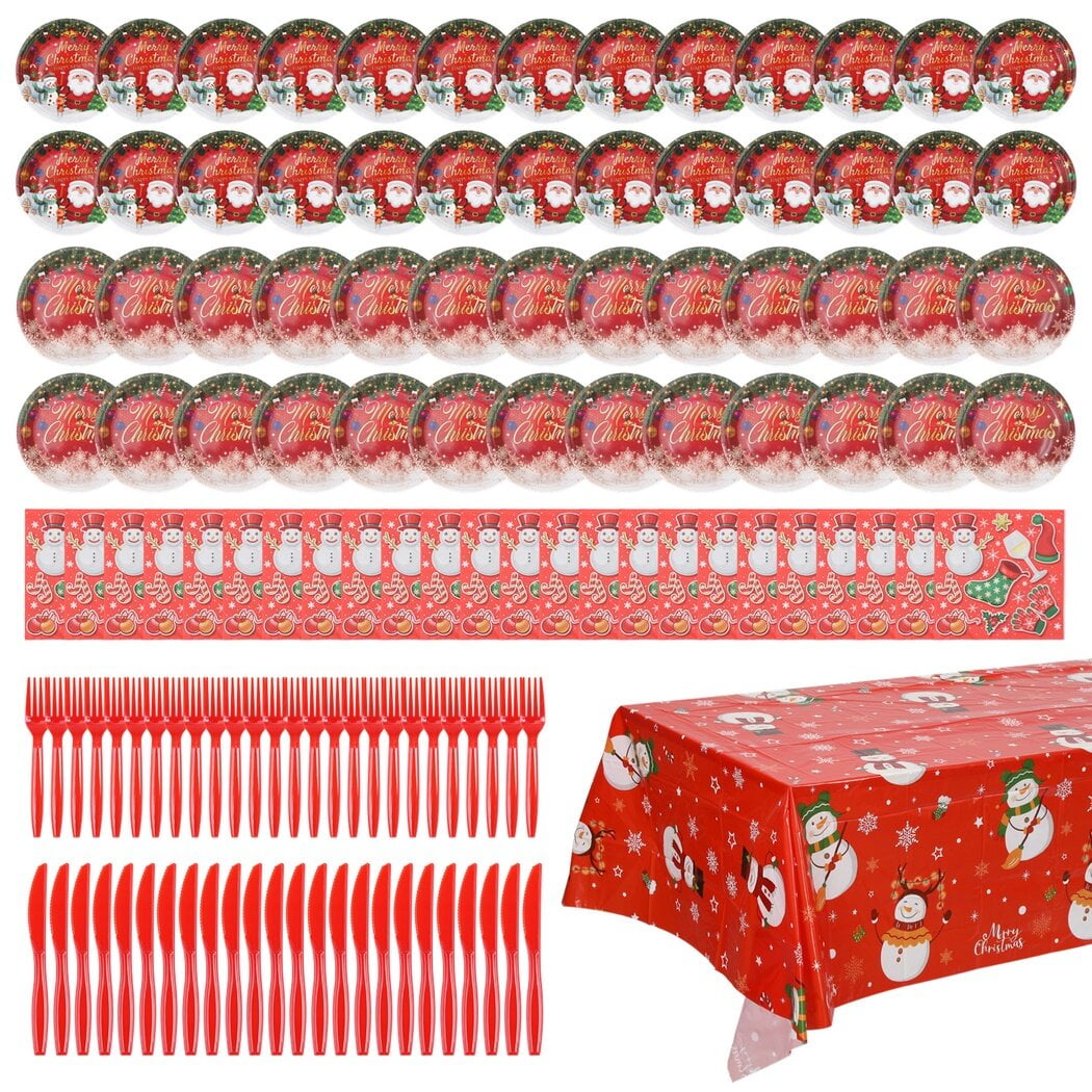 121PCS Christmas Dinnerware Set, Disposable Christmas Paper Plates and