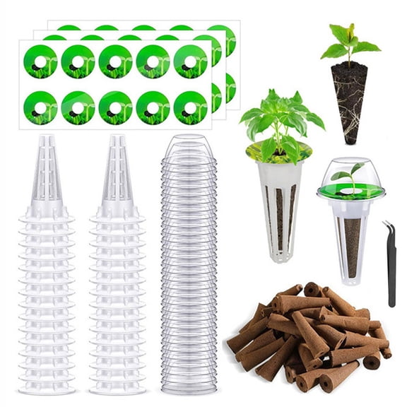 121PCS Hydroponic Seed Pod Kit Grow Sponges Baskets Domes Labels and Tweezers Indoor Garden Growing Accessories Compatible with Hydroponic Systems for Herbs Vegetables Flowers