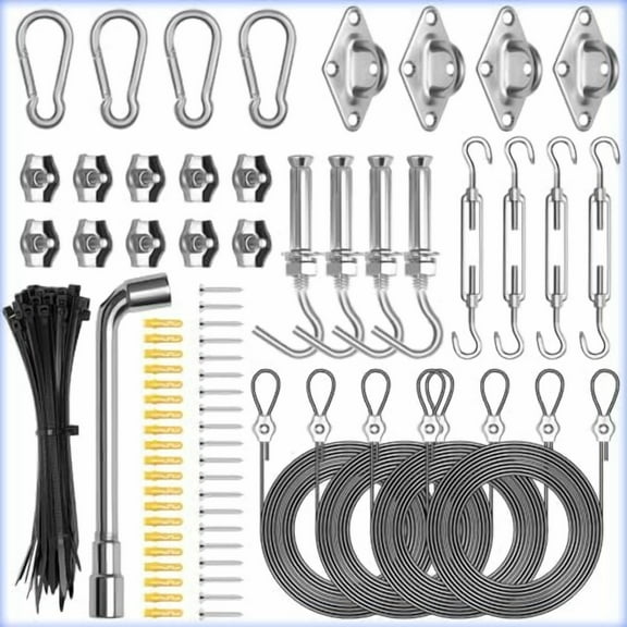 121PCS Sun Shade Sail Hardware Kit - 4pcs 10ft Nylon Coated Cable Wire, 304 Stainless Steel for Triangle/Rectangle Canopy, Outdoor Patio | Garden & Patio