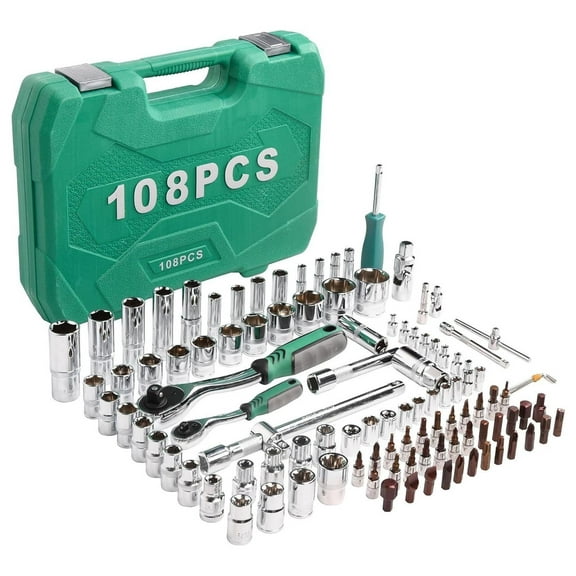 121pcs 1/2" 1/4" 3/8" Socket and Drive Tool Set Mechanics Tools Kit Ratchet Wrench Sockets Set Metric Drive Socket Set, 1/2" 1/4" 3/8" Drive Sizes with Plastic Toolbox