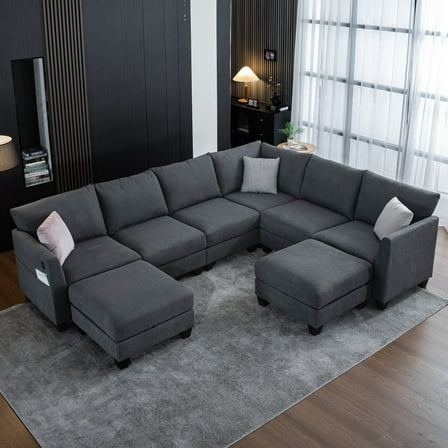 122.8'' L-Shaped Modular Sectional Sofa, 6-Seater Cloud Couch with 2 Ottomans, Modern Living Room Sofa