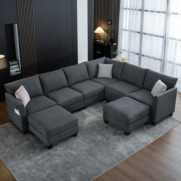 122.8'' L-Shaped Modular Sectional Sofa, 6-Seater Cloud Couch with 2 Ottomans, Modern Living Room Sofa
