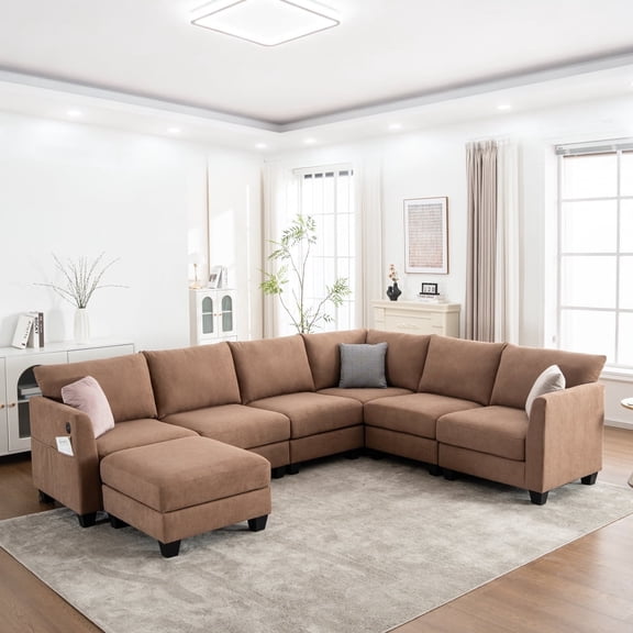 122.8'' L-Shaped Sectional Sofa, Modern Modular Cloud Couch with Ottoman for Living Room, Comfortable Corner Sofa