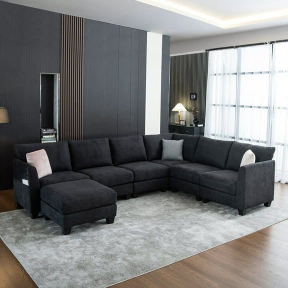 122.8'' L-Shaped Sectional Sofa, Modern Modular Cloud Couch with Ottoman for Living Room, Comfortable Corner Sofa