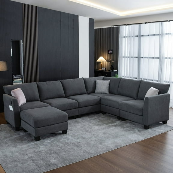 122.8'' L-Shaped Sectional Sofa, Modern Modular Cloud Couch with Ottoman for Living Room, Comfortable Corner Sofa