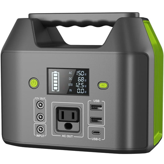 122.8Wh Portable Power Station, 38400mAh LiFePO4 Battery Backup, Solar Generator with 150W AC Outlet & 6 Outputs for Home, Camping, Emergency