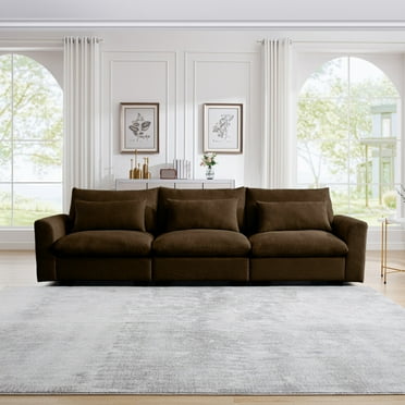 122" Deep Seat Comfy Living Sofas with 3 Waist Pillows, 3 Seater Deep Seat Couches for Living Room, Brown Corduroy