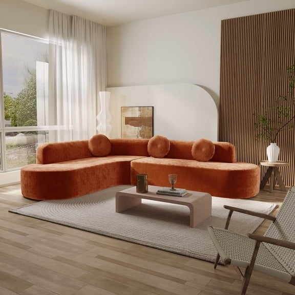 122'' Extra Large Sectional Sofa Soft Fabric Upholstery, Elegant Curved Design with Three Round Cushions , High-Resilience Foam for Ultimate Comfort