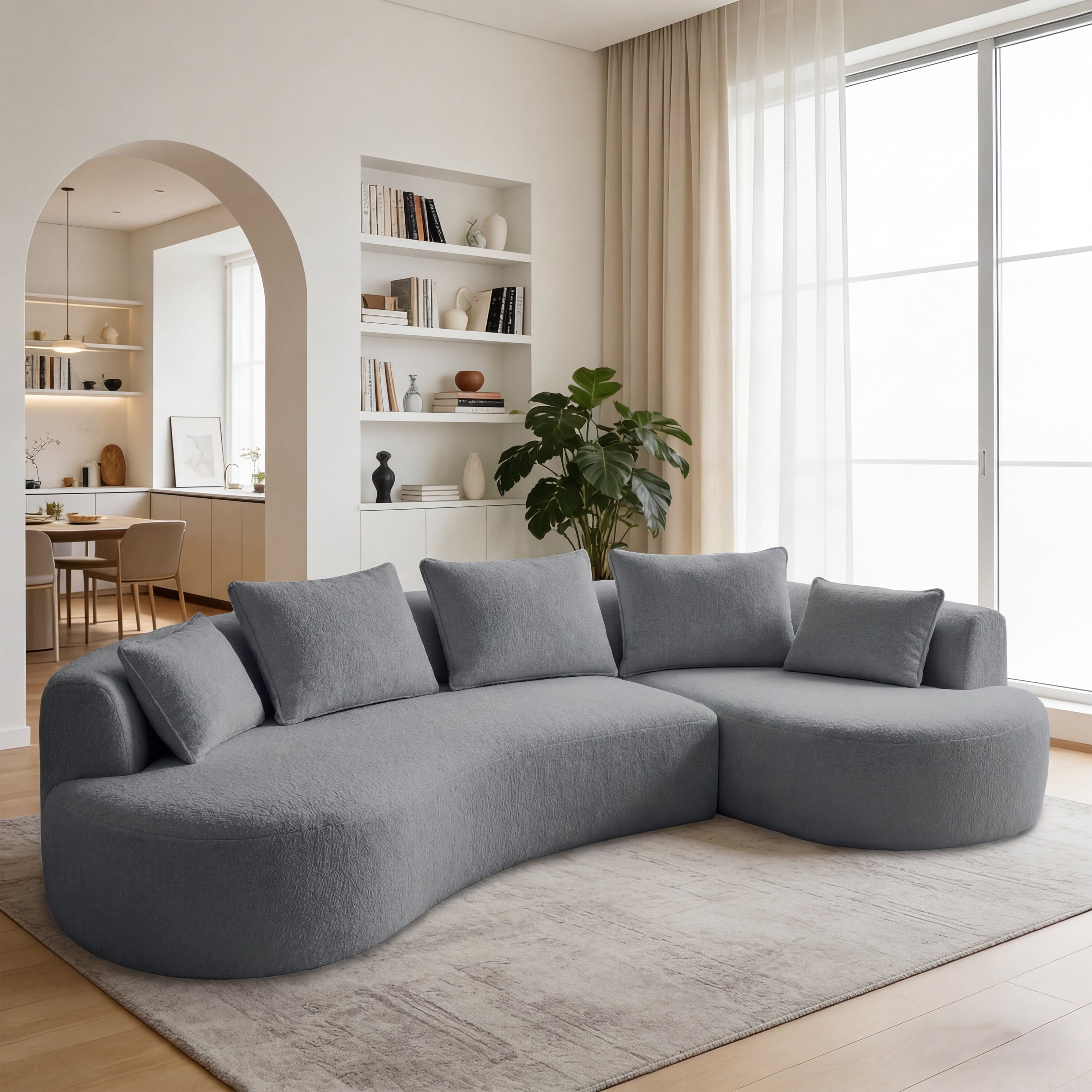 122 Inch Modern Curved Sectional Sofa, L-Shaped Lamb Fleece Fabric ...