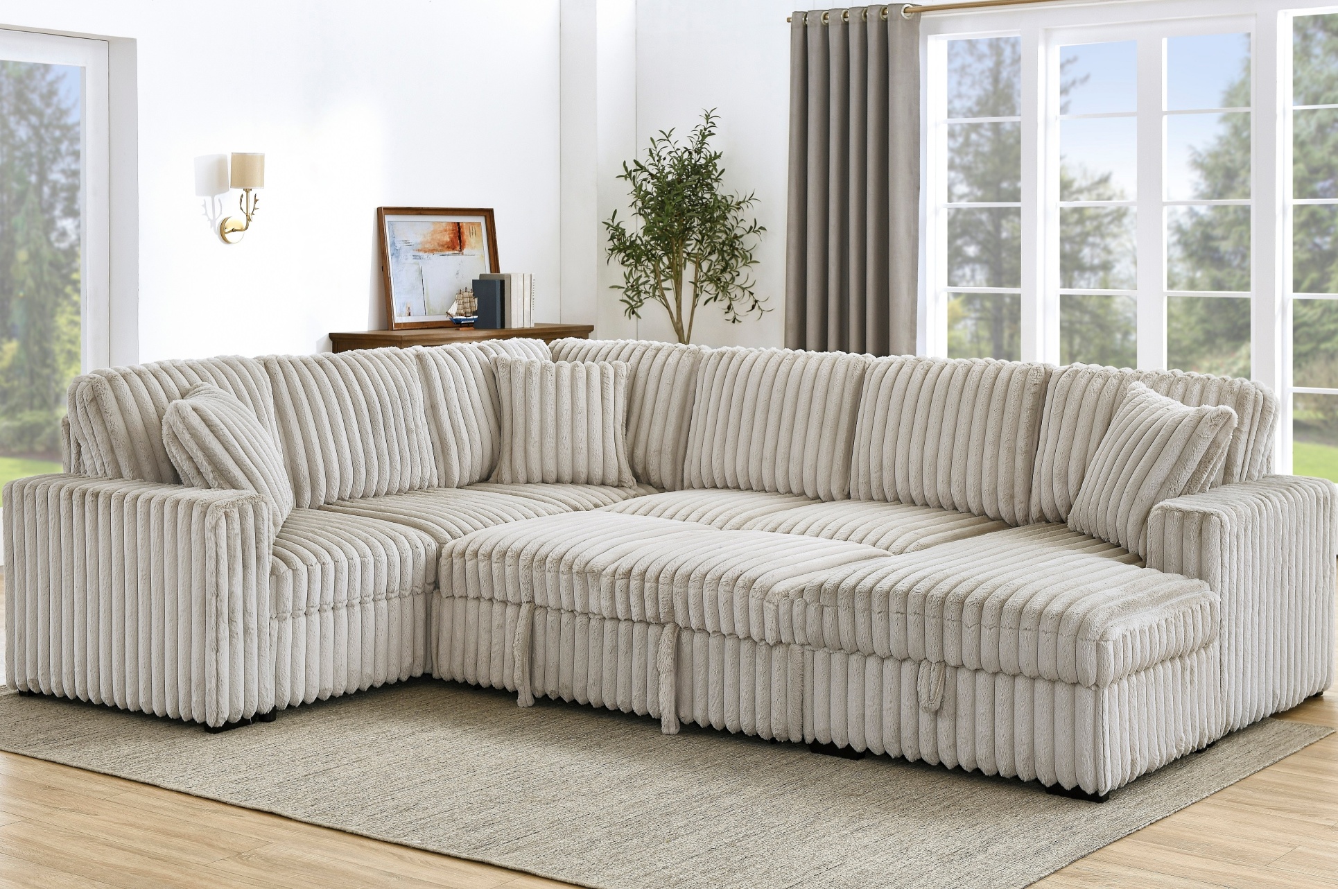 122 Inch Modular Sectional Sleeper Sofa with Pull Out Bed and Storage ...