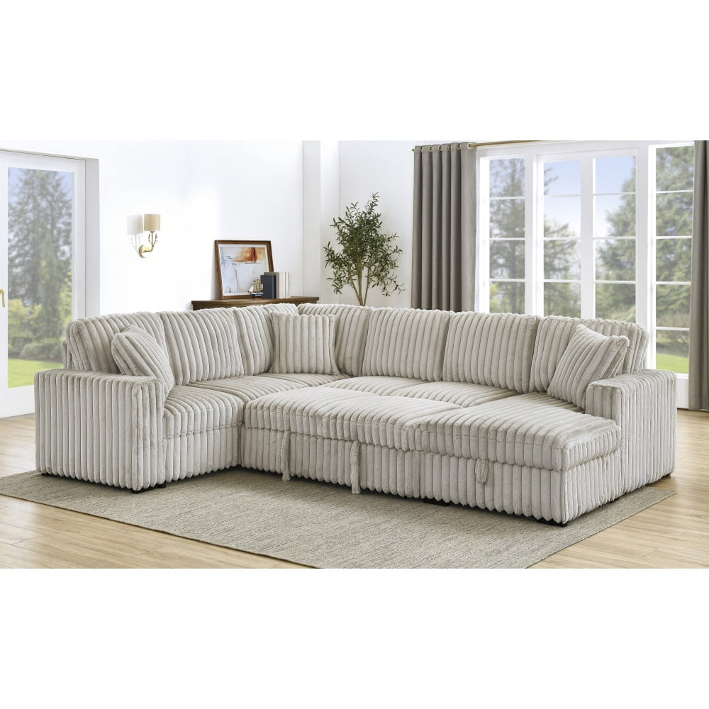122 Inch Pull Out Couch, Rabbit Plush Fabric Sofa Bed with USB Ports ...
